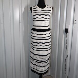 House of Harlow 1960 Two Piece Knit Top Skirt Set Black White Size Small** EUC